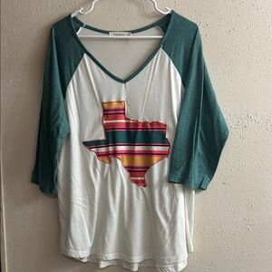 Boho Texas Graphic Long Sleeve Top - Green & White